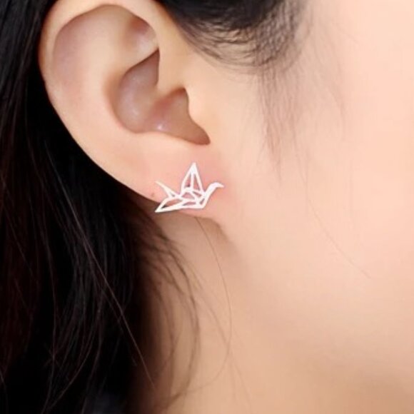 Paper Crane Studs Earrings - Picture 2 of 3